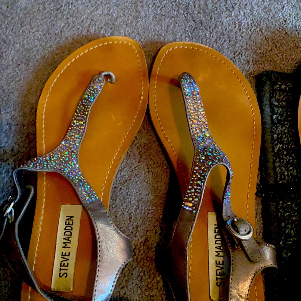 Embellished pewter sandals
